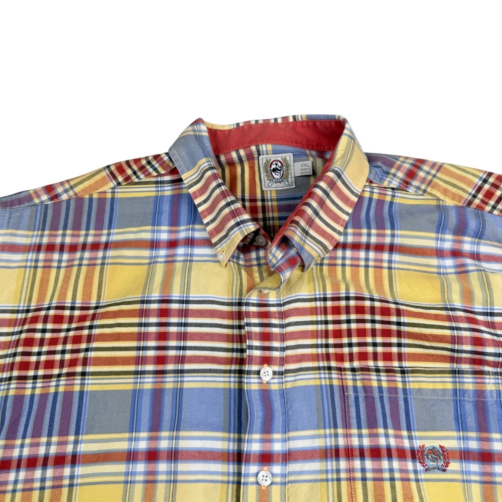 Cinch Mens XXL Short Sleeve Plaid Button Down Western Shirt Yellow Blue Red 1136